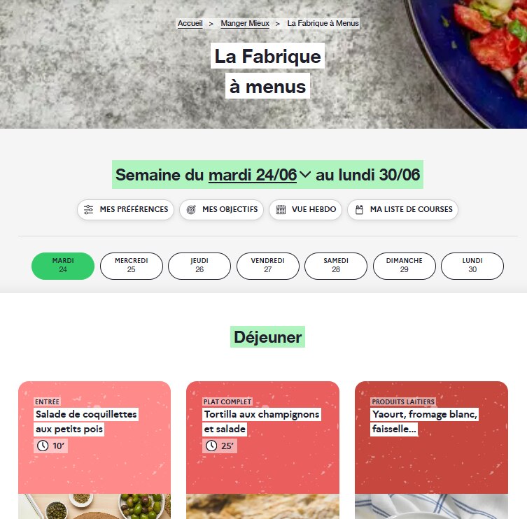 page d’accueil du site La Fabrique à menus