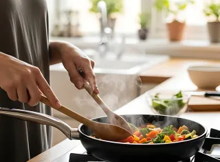 légumes cuisinés dans une poêle 