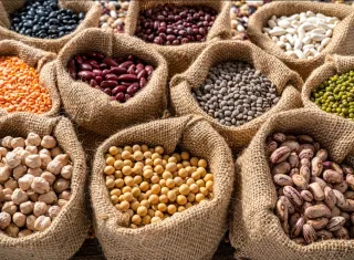 sacs contenant différentes légumineuses