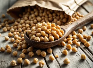 cuillère contenant des pois chiches